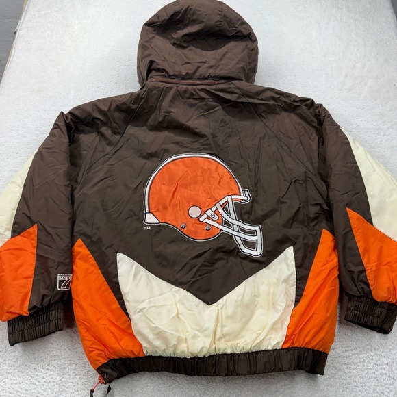 Vintage Logo 7 Cleveland Browns NFL Puffer Jacket Brown Orange Mens Large 90s - Picture 9 of 9